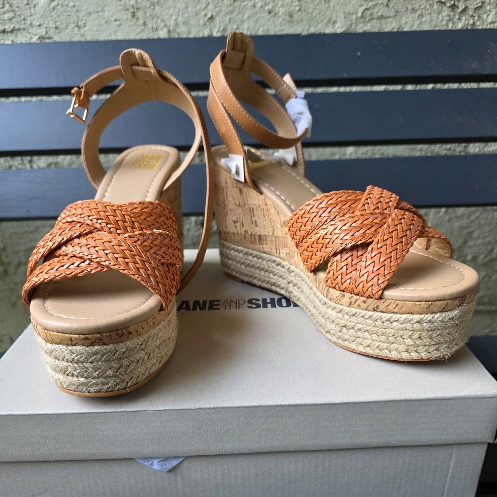 JANE AND THE SHOE Women's Lily Cork Caged Pumps Espadrilles Heels Sz 8‎